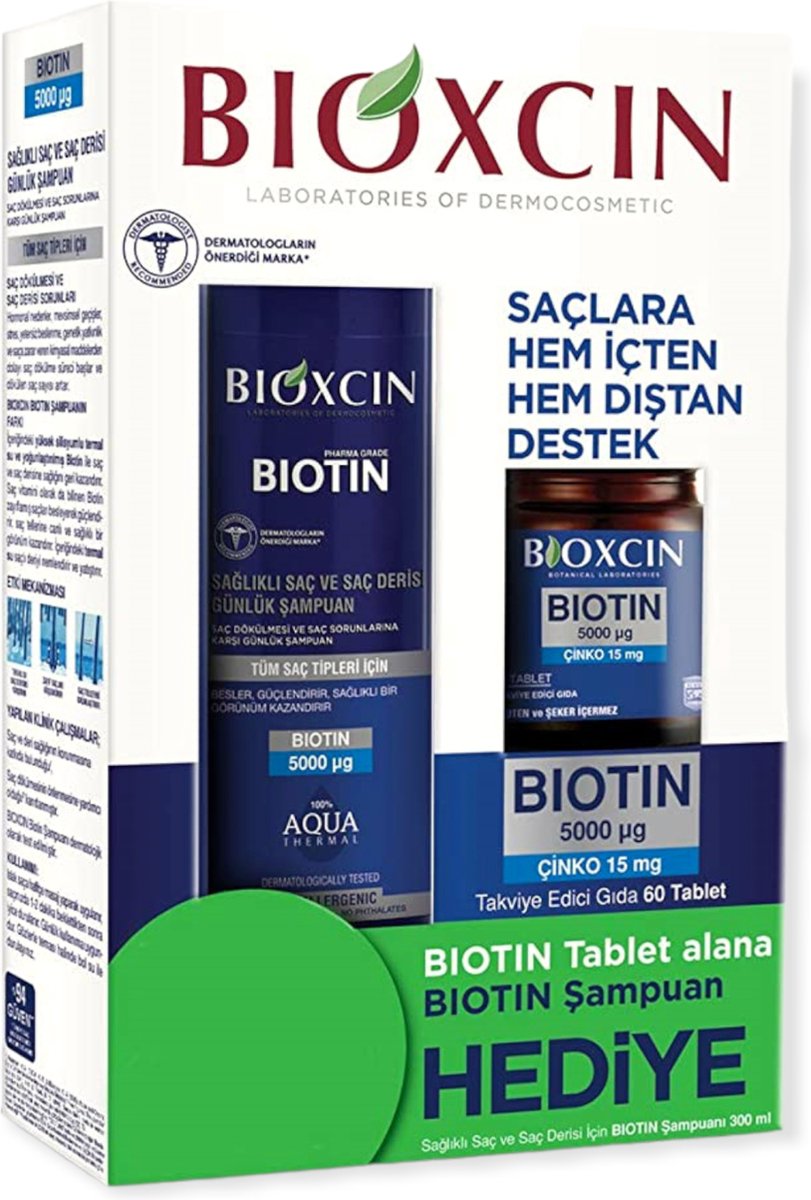 Goedkoopste Bioxcin Biotine 5000 mg 60 Tabletten Biotine Shampoo 300 ml - biotin for hair - Anti-Haaruival - haarverzorging - boi shampoo - Herbal shampoo - biotin voor haaruitval