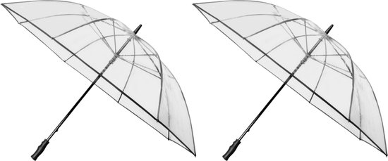 2x Transparante golf stormparaplu's zwart windproof 120 cm - Stormproof paraplu's - windbestendig - doorzichtig