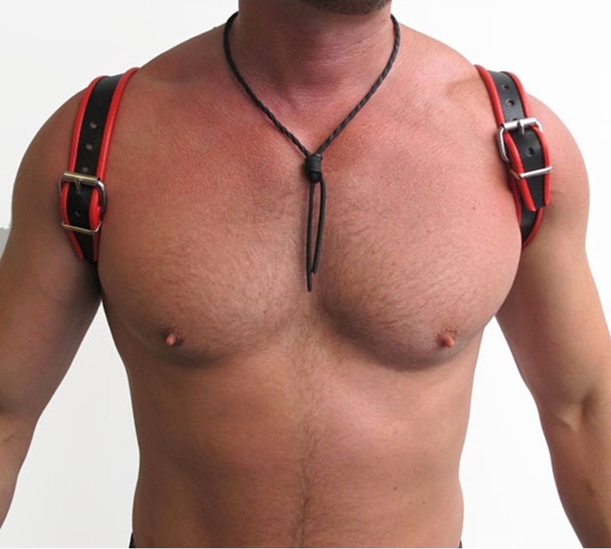 Mister B leren halter harnas zwart/rood - L/Xl