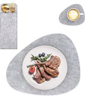 Intirilife 6x vilten mat set in grijs - tafelmat glas onderzetter bestekzak placemat voor restaurant en thuis