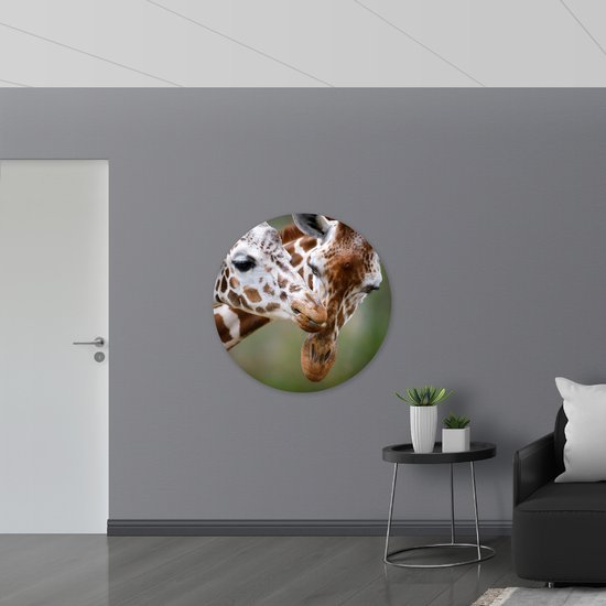 Muursticker Cirkel - Liefdevol Giraffe Duo - 100x100 cm Foto op Muursticker