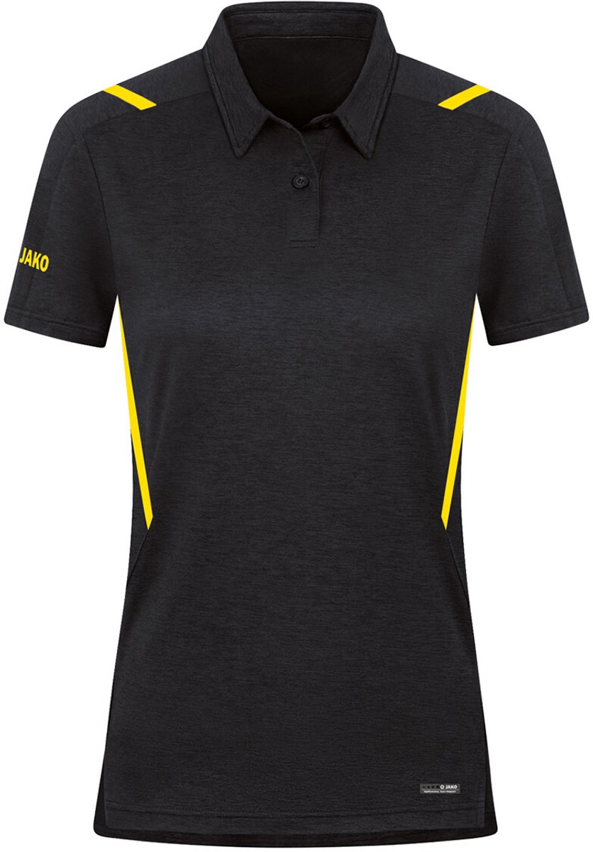 836x1200.jpg Jako Challenge Polo Dames - Zwart Gemeleerd / Citroen | Maat: 44 - Afbeelding 1