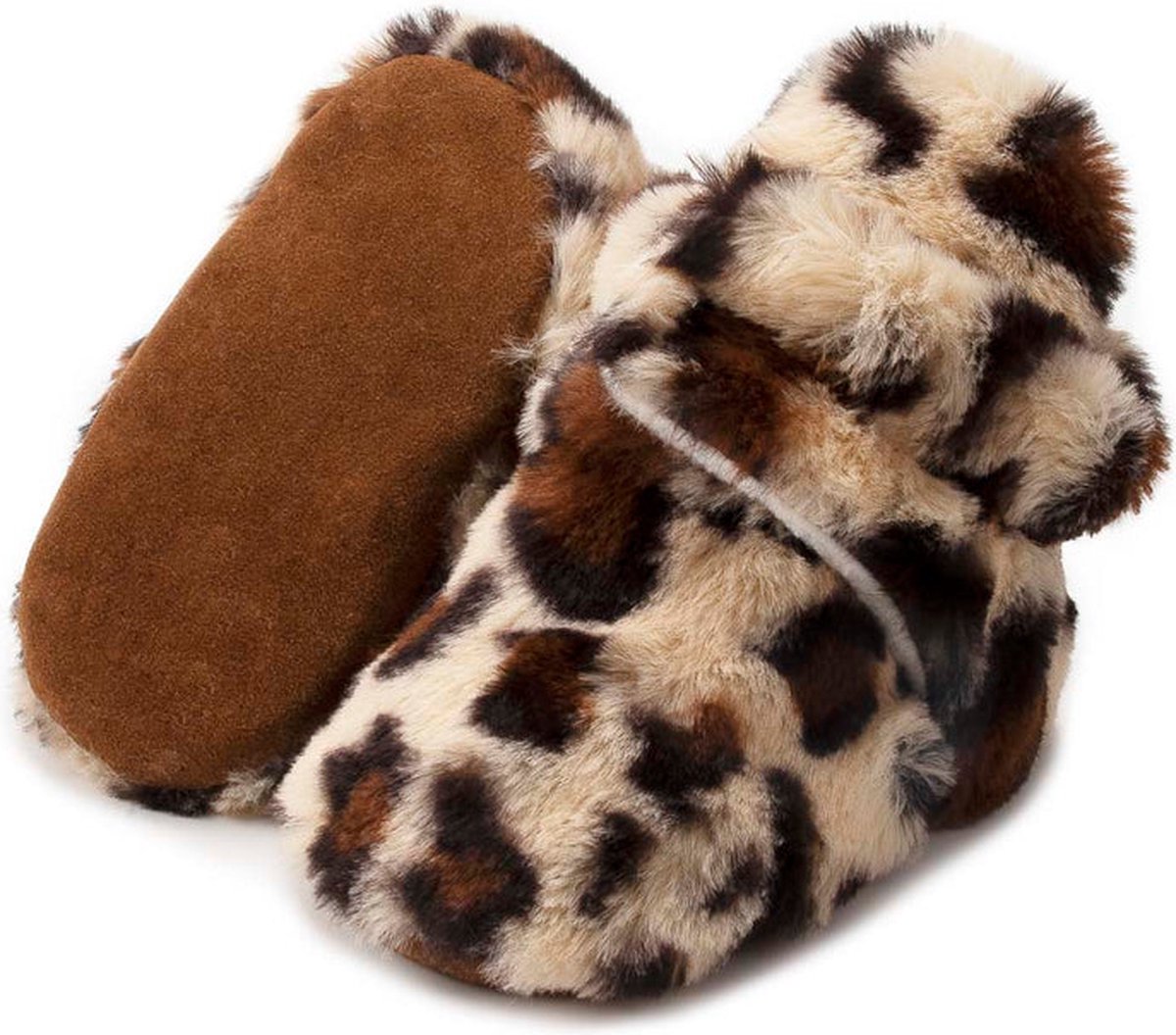 Babyslofjes - warme slofjes voor je baby - 6-12 maanden (12 cm) - schoenmaat 18-19 - luipaardprint
