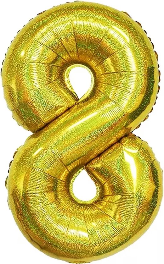 Folie Ballon Cijfer 8 Jaar Goud Glitter Verjaardag Versiering Helium Ballonnen Feest Versiering Met Rietje - 86Cm