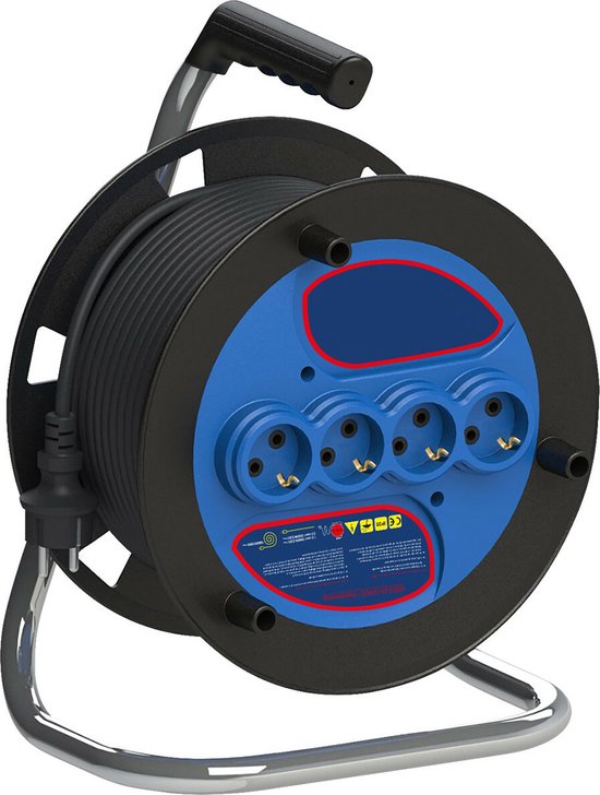 REV Kabelhaspel, IP44, outdoor, 4 geaarde stopcontacten, 50 m, zwart