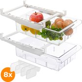 Lenx - Organiseur de réfrigérateur transparent - Set de 2 - Tiroir Extra dans le réfrigérateur - Transparent avec séparation jusqu'à 8 compartiments - Réglable - 8 séparateurs gratuits