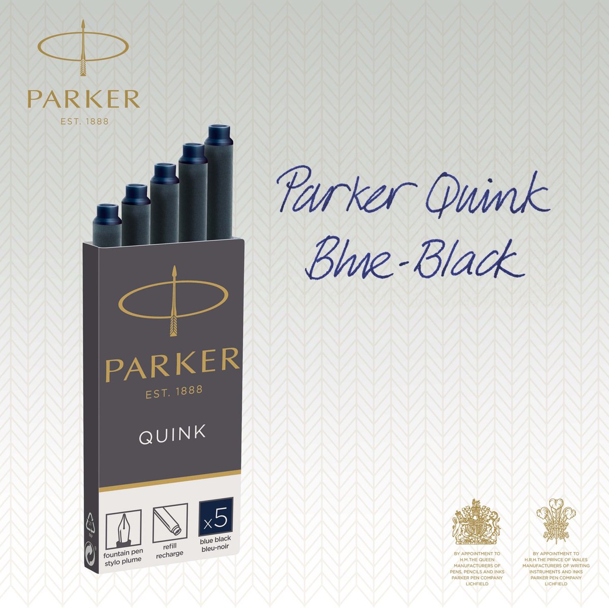 Boite de 5 Cartouches d'encre effaçable - Bleu royal PARKER Quink