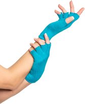 Partychimp Vingerloze Handschoenen voor bij Carnavalskleding Dames Carnaval Accessoires Verkleedkleren Volwassenen - Turquoise- Katoen/Polyamide/Elastaan - One-Size