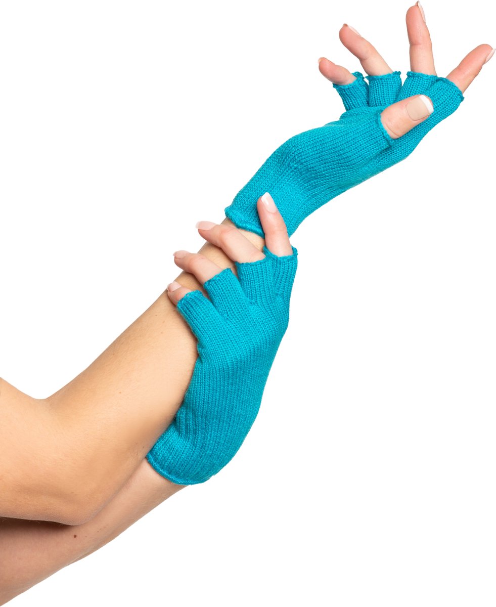 Partychimp Vingerloze Handschoenen voor bij Carnavalskleding Dames Carnaval Accessoires Verkleedkleren Volwassenen - Turquoise- Katoen/Polyamide/Elastaan - One-Size