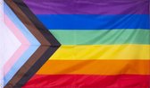 Progress Pride-vlag met 2 metalen ringetjes - 150cm x 90cm - Polyester - LGBTQ+ - Regenboog