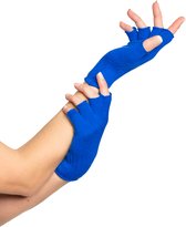 Partychimp Vingerloze Handschoenen voor bij Carnavalskleding Dames Carnaval Accessoires Verkleedkleren Volwassenen - Kobalt Blauw- Katoen/Polyamide/Elastaan - One-Size