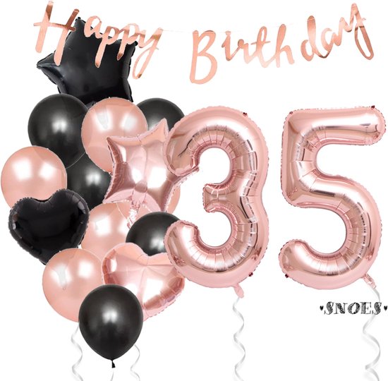 Snoes Ballonnen 35 Jaar Feestpakket – Versiering – Verjaardag Set Liva Rose Cijferballon 35 Jaar - Heliumballon