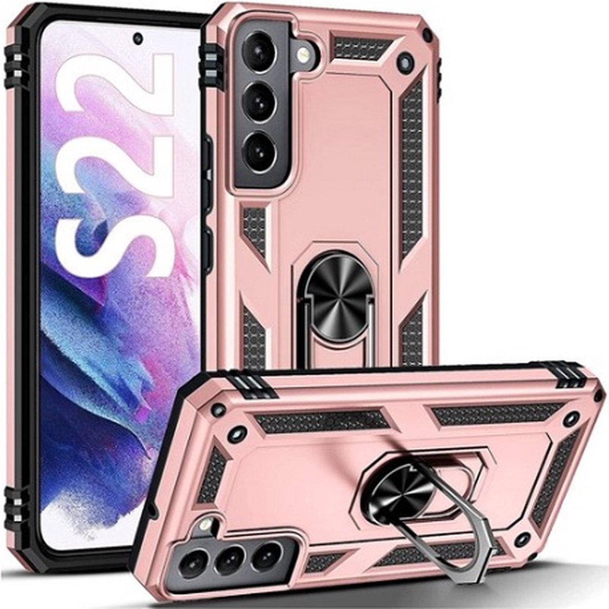 Samsung S22 Hybrid Armor Anti Shock Hoesje Rose Goud
