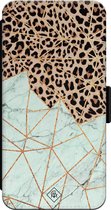 Casimoda® bookcase - Geschikt voor iPhone 13 - Hoesje met pasjeshouder - Luipaard Marmer Mint - Mint - Kunstleer