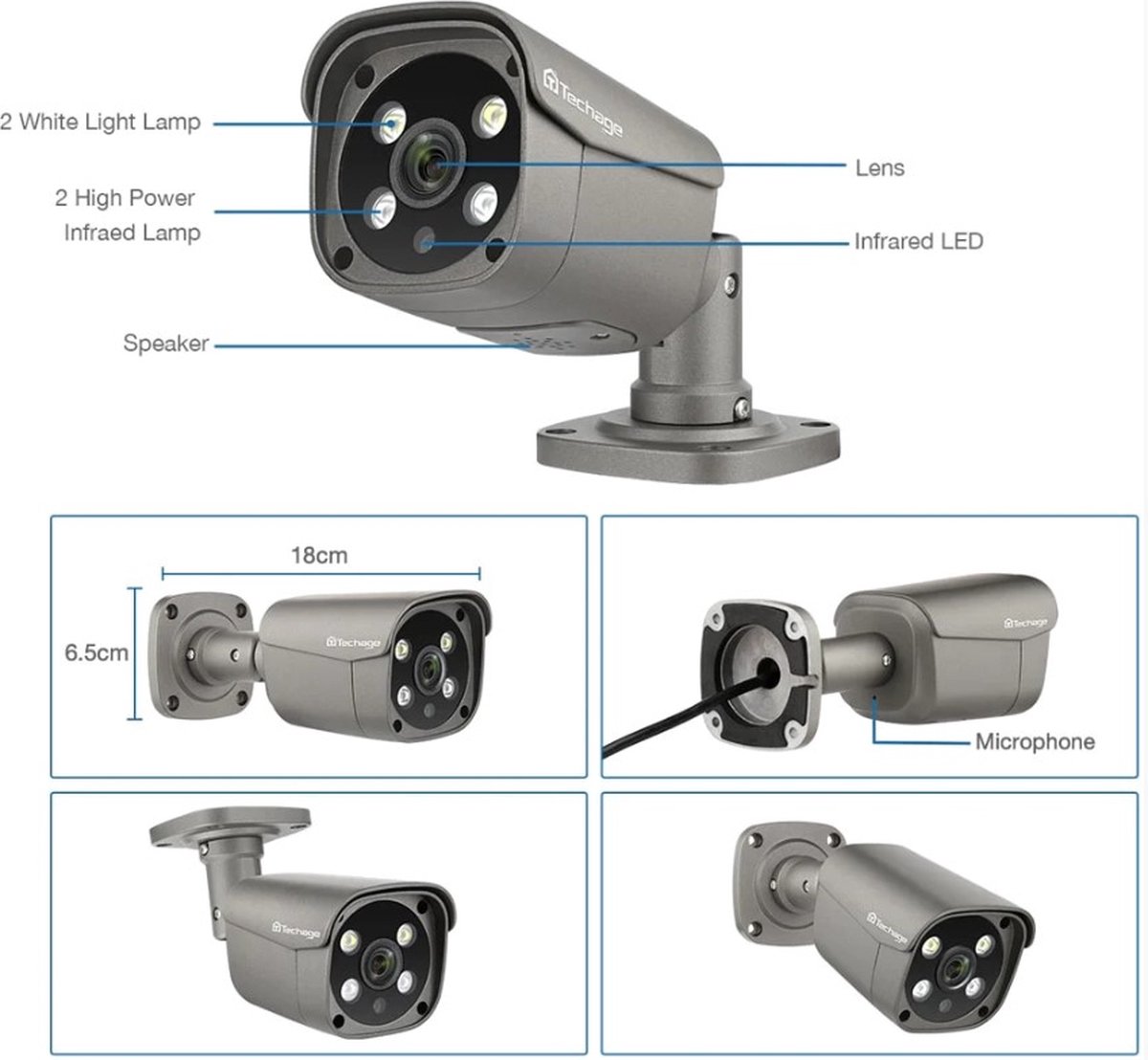 Techage 5mp Ultra-HD Beveiligingscamera - Buiten Camera - Ultra HD - Waterdicht - CMOS Sensor - Bewegingsdetectie - Zwart