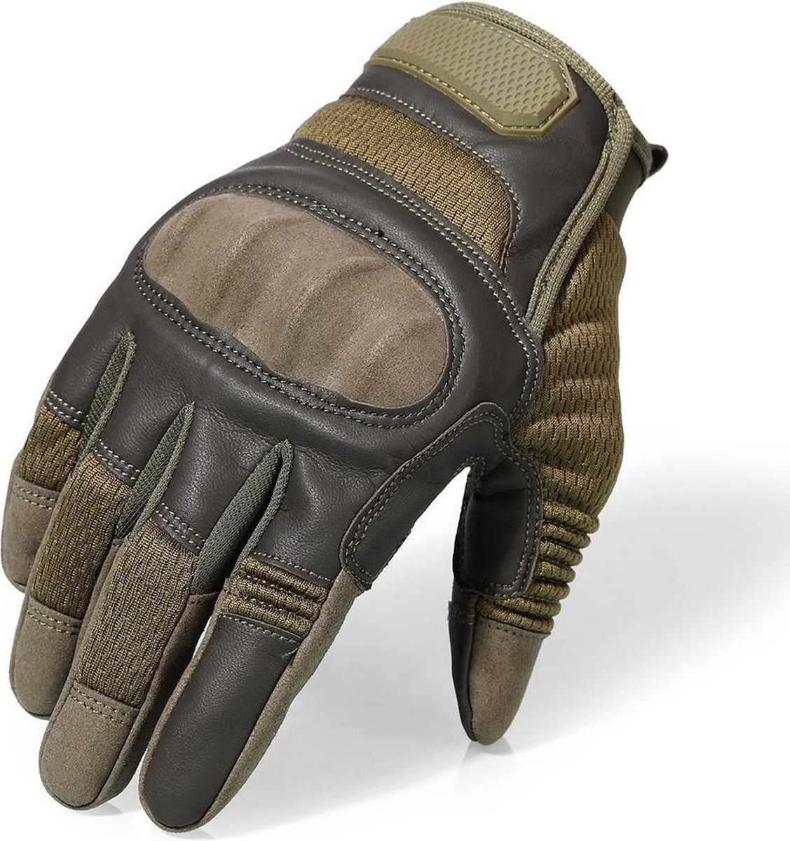 RAMBUX® - Motorhandschoenen - Groen - Ademend PU Leer - Maat S - Tactical Handschoenen - Motor - Airsoft - Touchscreen - Bescherming