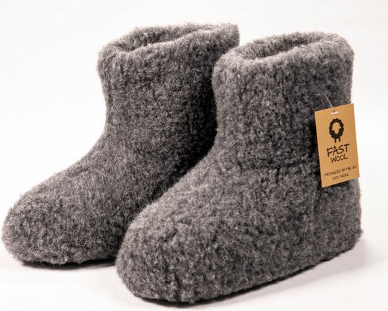 Chaussons en laine - modèle boot - gris - taille 47