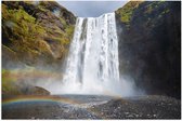 Poster Glanzend – Dubbele Regenboog onder aan Waterval bij Cliff - 90x60 cm Foto op Posterpapier met Glanzende Afwerking