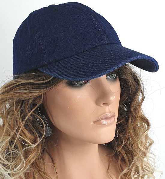 Denim baseball katoenen cap spijkerstof zomerpet kleur donkerblauw maat one size