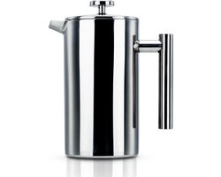 Intirilife koffiepot in SILVER - 1 liter koffiezetapparaat volgens het French press systeem gemaakt van roestvrij staal met roestvrijstalen filter - plunjer koffiezetapparaat koffiepers