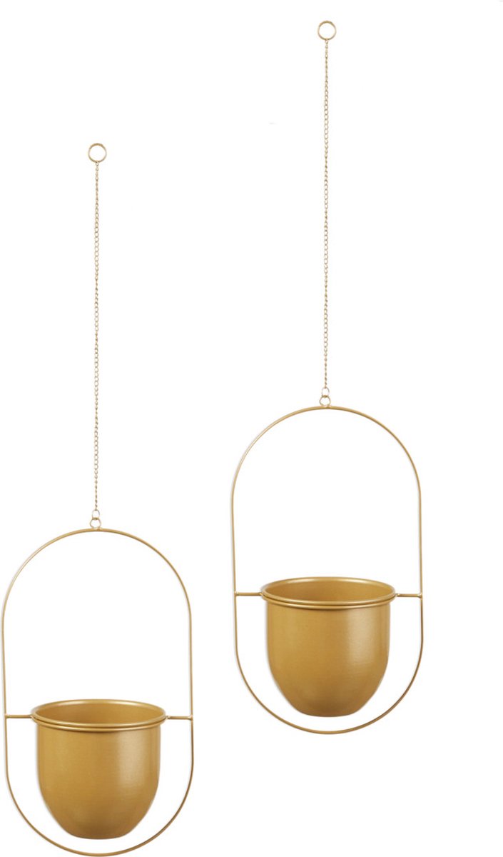 Lifa Living Moderne Plantenhangers - Set van 2 - Gouden Plantenhouders - Metalen Hangende Bloempot - Bloemenhanger voor Binnen - 21 x 15 x 38 cm