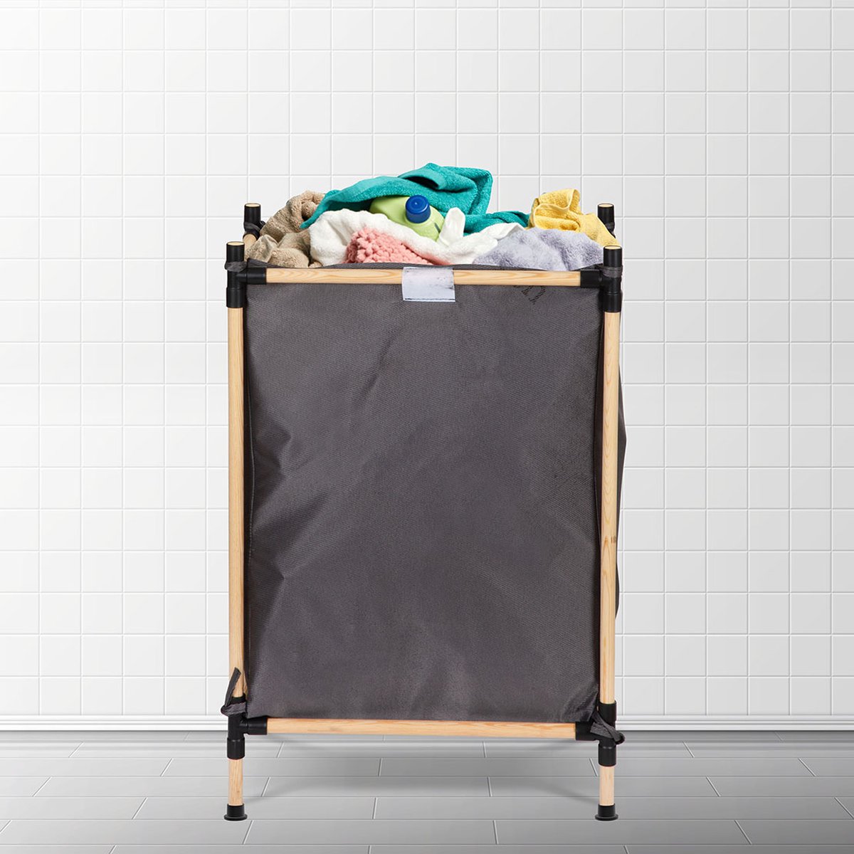 Wasmand - Laundry Bag - Wasmanden - Zwart - Hout - 105 Liter