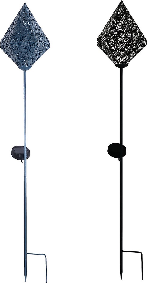 Luxform Marrakesh tuinverlichting - zonne-energie paallampen 85 cm - set van 2 - diamantontwerp met uitgesneden details