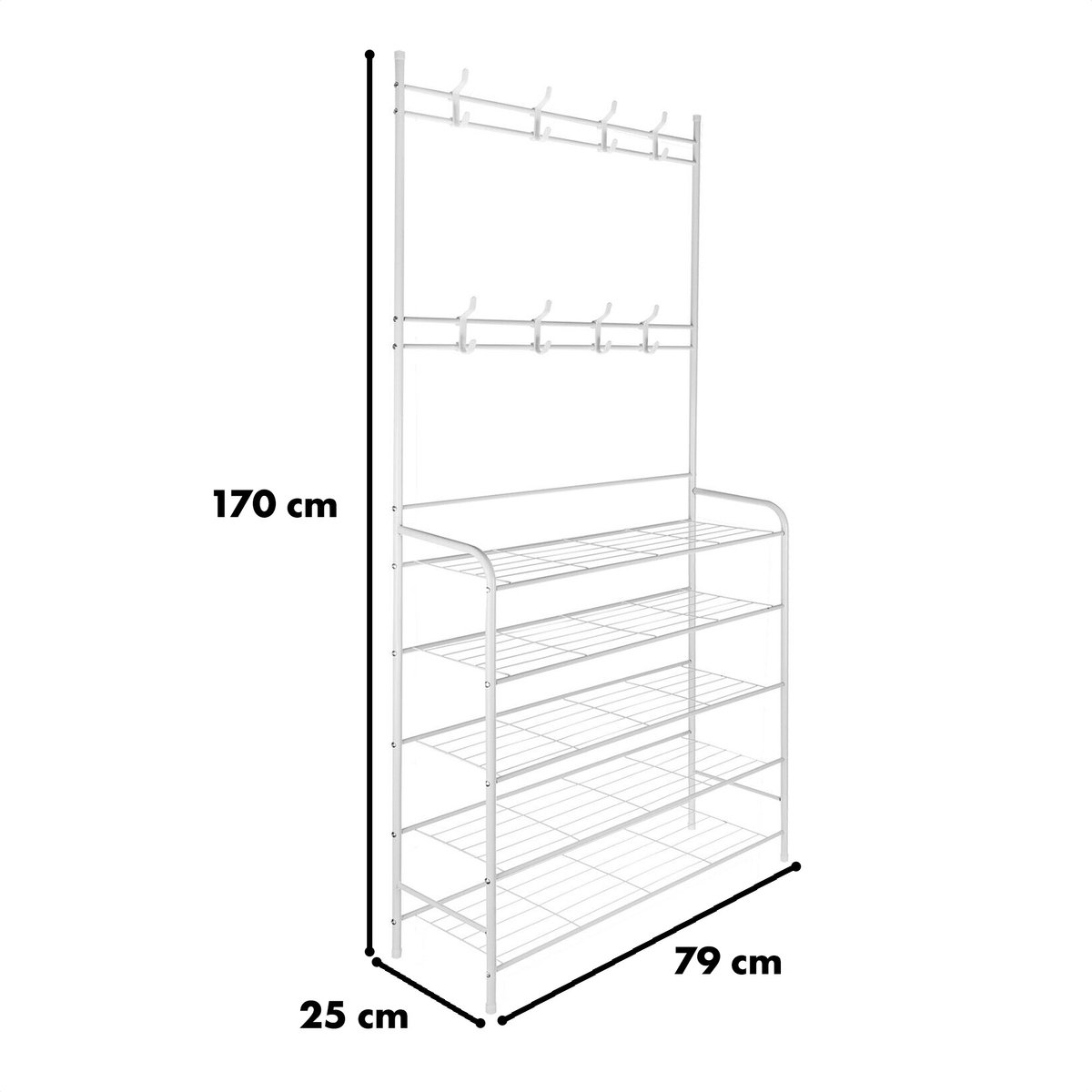 Entryway kapstok schoenenrek voor entree kapstok vrijstaand met 5-laags opbergplanken en 8 dubbele haken, voor woonkamer, badkamer, hal