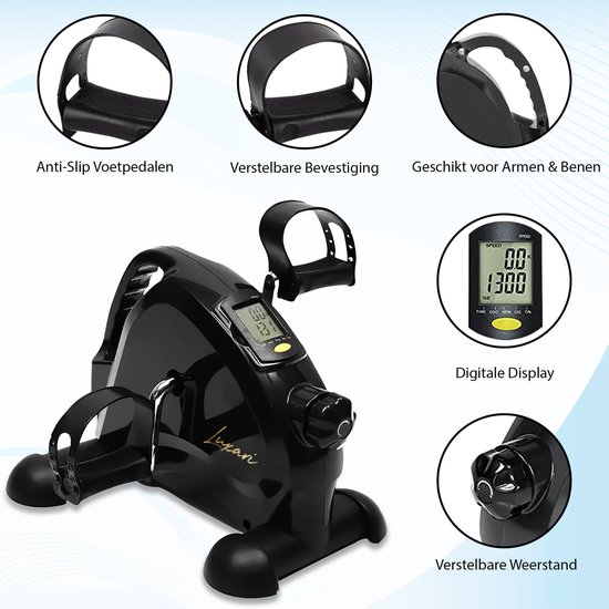 Luxari - Stoelfiets Pro - Verstelbare weerstand - Handgreep - Display - Hometrainer - Deskbike - Beentrainer – Armtrainer - Fietstrainer - Bewegingstrainer