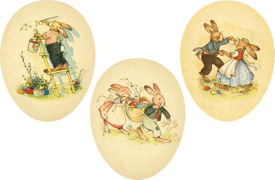 Trois oeufs de Pâques avec Happy Hare - à remplir soi-même - 9 cm - en karton fabriqué en Allemagne