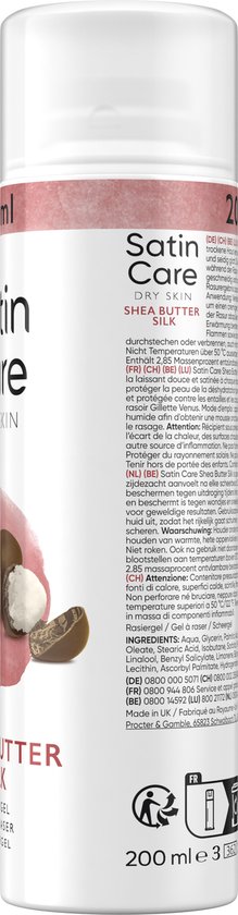 Zijdeglans Satin Care scheergel voor de droge huid. 200 ml.