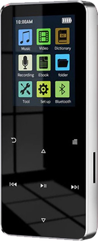 Bluetooth MP3/MP4 Speler met FM radio en Spraakrecorder - 32GB Geheugen (tot 128 GB mogelijk) - Incl. oordopjes - Zilver