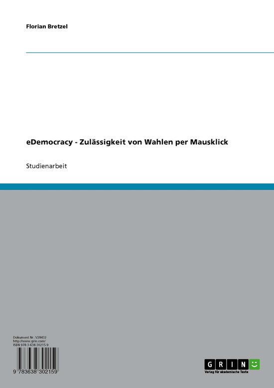 eDemocracy - Zulässigkeit von Wahlen per Mausklick - cover
