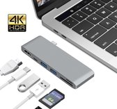 DrPhone 6 in 1 USB C Type-C Hub - HDMI 4K + 2x USB 3.0 Poort + USB C PD (power delivery) + Micro SD / SD - USB 3.0 - Grey