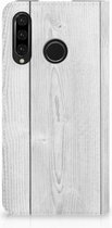 Huawei P30 Lite Standcase Hoesje Design White Wood