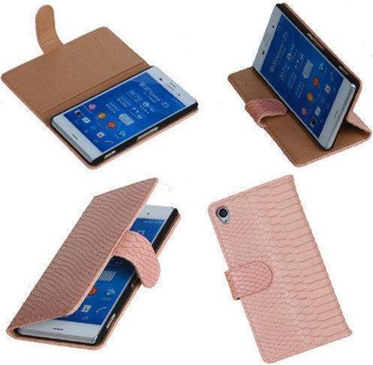 "Bestcases ""Slang"" Pink Sony Xperia Z3 Bookcase Wallet Cover Hoesje"