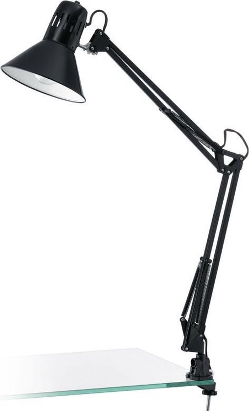 EGLO Firmo Tafellamp - Klemlamp - E27 - 73 cm - Zwart Glanzend