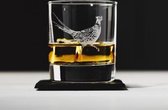 Whiskyglas Gegraveerd met Fazant en leistenen onderzetter - Just Slate Company Scotland