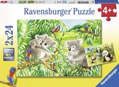Ravensburger puzzel Schattige koala's en panda's - Twee puzzels - 24 stukjes - kinderpuzzel