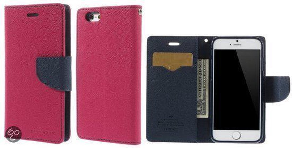 iPhone 6 Hoesje Color Fancy Diary Donker roze/Blauw