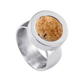 Quiges RVS Schroefsysteem Ring Zilverkleurig Glans 16mm met Verwisselbare Zandsteen Beige 12mm Mini Munt