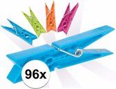Gekleurde wasknijpers - 96 stuks - plastic knijpers / wasspelden