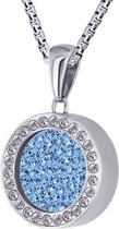 Quiges 12mm Mini Munt Hanger Zilverkleurig RVS Glans met Zirkonia Blauw Munt en Bolletjes Ketting 42-46cm