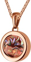 Quiges Mini Pendentif Pièce 12mm Acier Inoxydable Rosé Brillant avec Coquille Nacre Rouge Pièce et Boule Chaîne 42-46cm