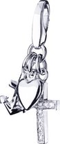 Giorgio Martello gerhodineerd sterling 925/000 zilver charm, bedel, hanger * geloof, hoop en liefde * met karabijn slot en briljant geslepen zirkonia.