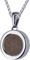 Quiges 12mm Mini Munt Hanger Zilverkleurig RVS Glans met Glitter Bruin Munt en Box Ketting Ankerketting 42-46cm