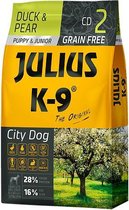 Julius K9 - Graanvrij en hypoallergeen hondenvoer - hondenbrokken op eend,kip & aardappel basis – voor pups en jonge honden - 10kg
