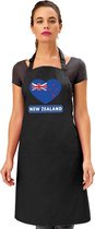 Nieuw-Zeelandse vlag in hart keukenschort/ barbecueschort zwart heren en dames - I love Nieuw-Zeeland schort
