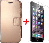Apple iPhone 6/6s Plus Case Leather Silicone TPU Bookcase + Screenprotector Tempered Glass - Rose Gold - de iCall