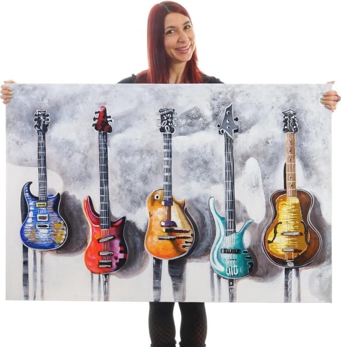 Handgeschilderde Olieverf schilderij Gitaar